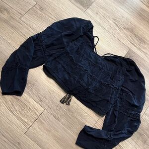 Idyllwind navy blue peasant blouse NWT